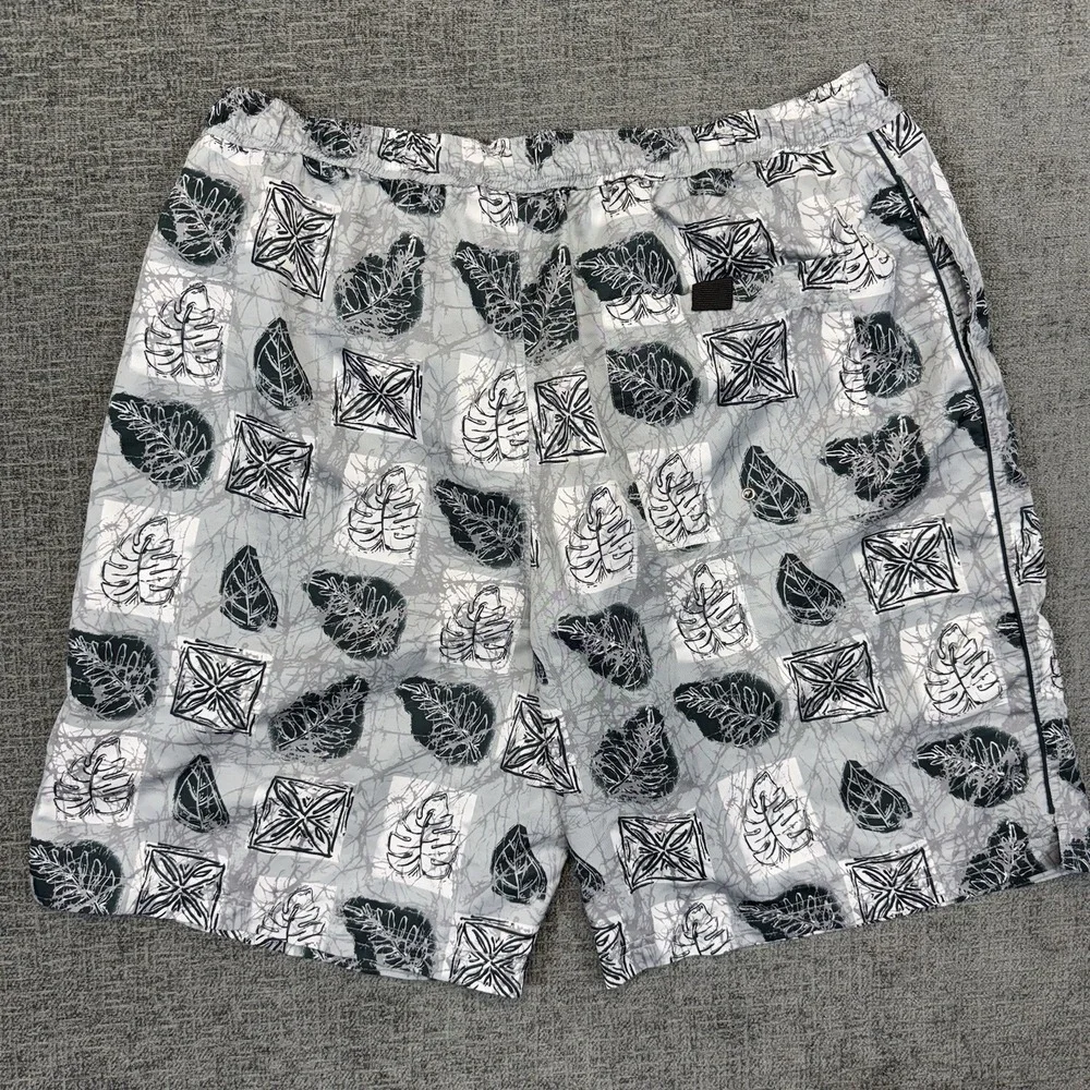 FUBU Swim‎ Board Shorts Mens XL Gray Green Beachwear Leaf Print Pockets